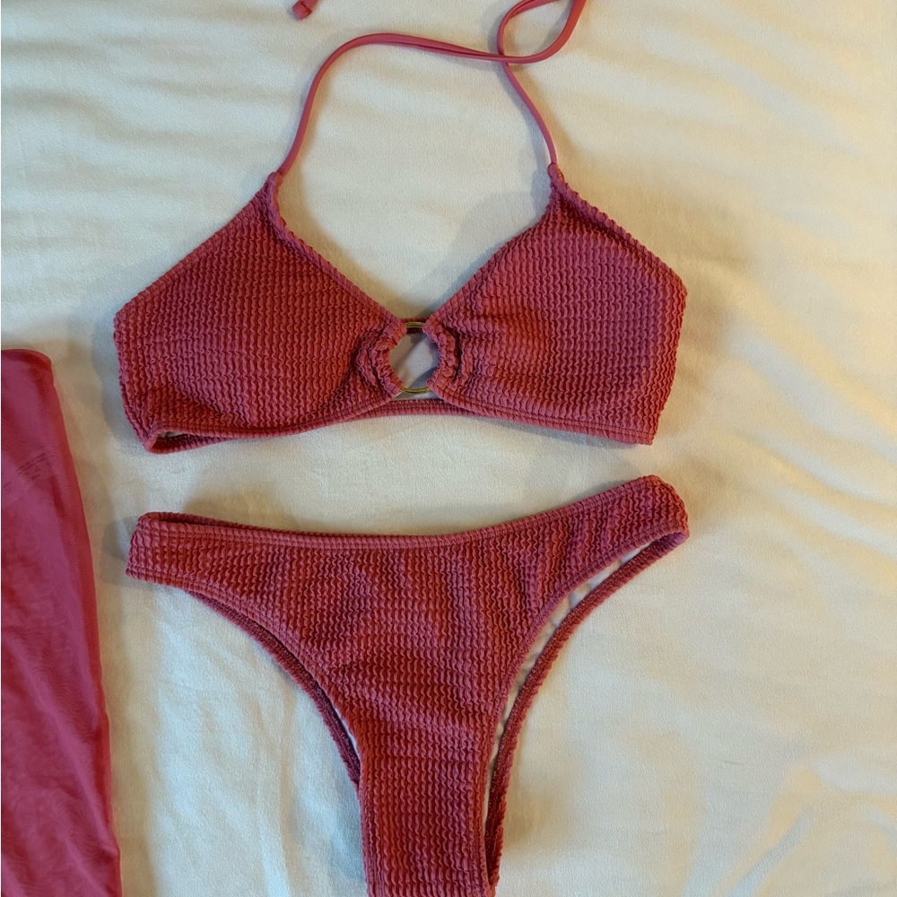 Pink Textured Bikini Set